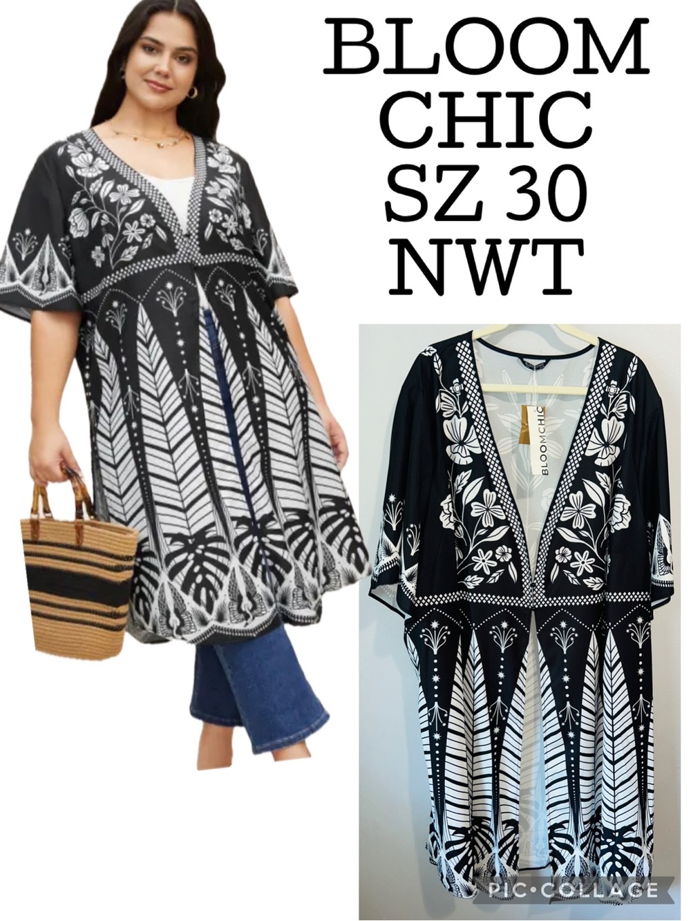 BLOOM CHIC Black & White Kimono NWT